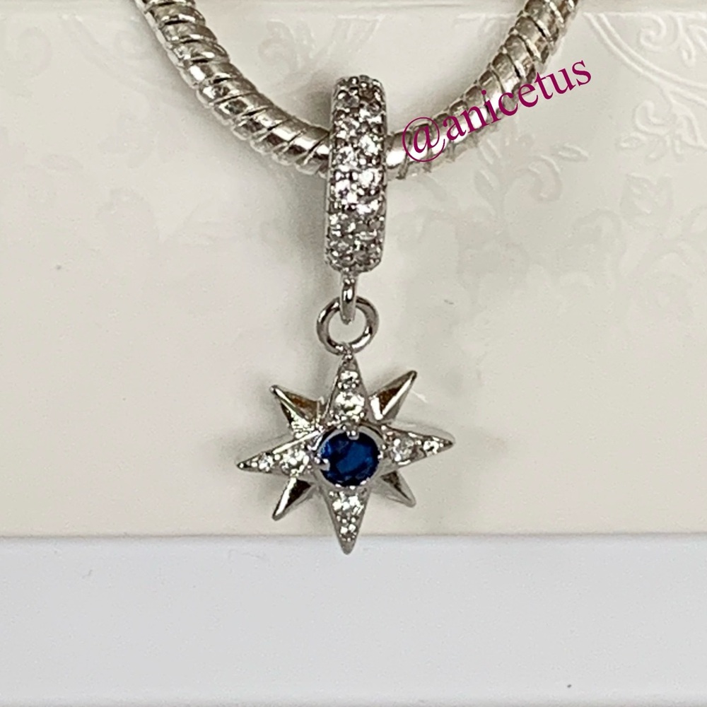 NWOT S925 Sterling Silver Star with Blue & White CZ Charm